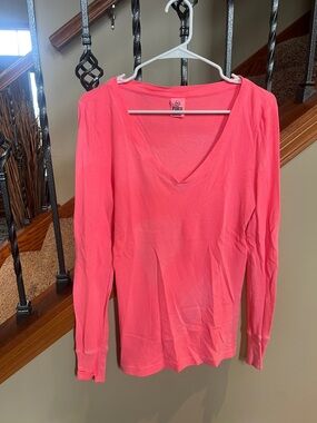PINK Victoria's Secret Coral Pink V-Neck Long Sleeve Top